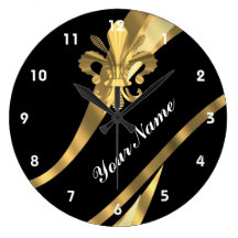 Black & gold fleur de lys wallclock