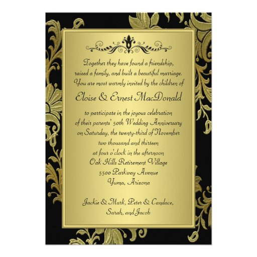 Black, Gold Floral 50th Anniversary Invitation 2