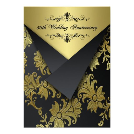 Black, Gold Floral 50th Anniversary Invitation 2