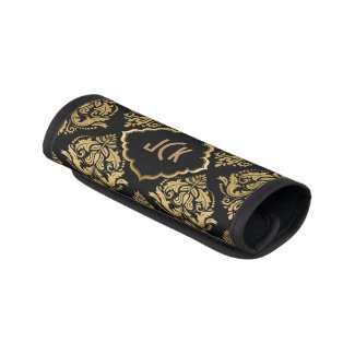 Black & Gold Floral Damask Geometric Pattern Luggage Handle Wrap