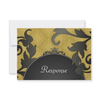 Black & Gold Floral Damask Wedding Response RSVP invitation