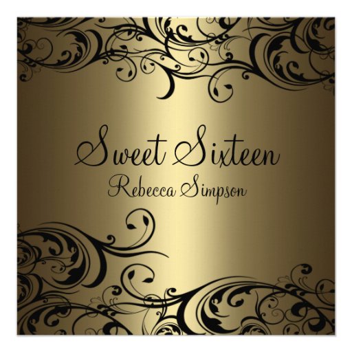 Black/Gold Floral Sweet Sixteen Invite