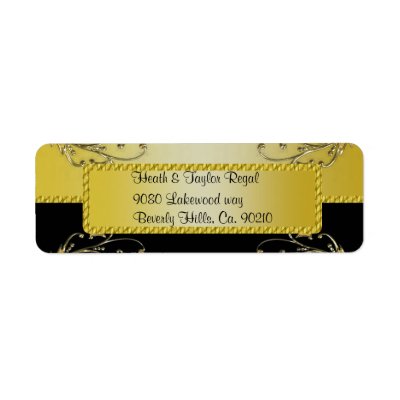 Black & Gold Flowering Vines Monogram Wedding Custom Return Address Labels