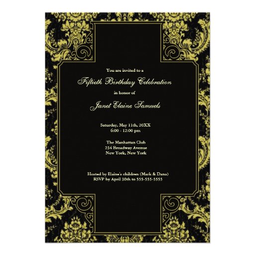 Black Gold Glitter 50th Woman Birthday Invitation
