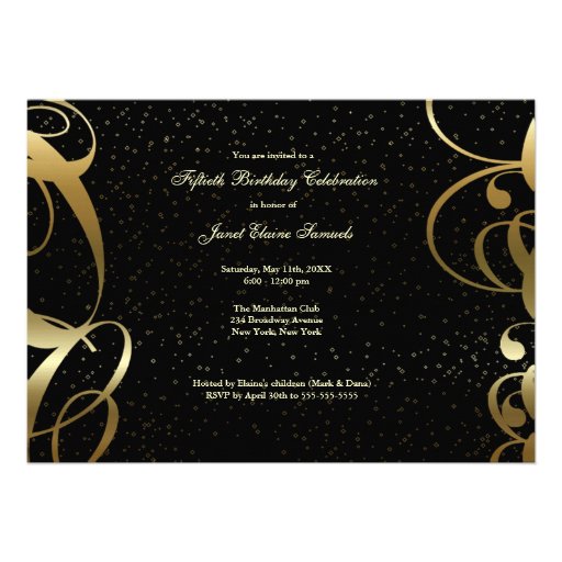 Black Gold Glitter 50th Woman Birthday Invitation