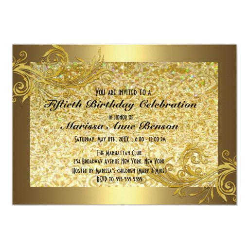 Black Gold Glitter 50th Womans Birthday Invitation