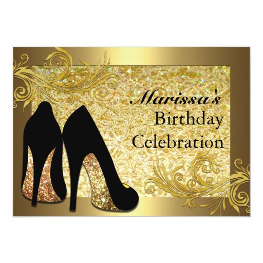 Black Gold Glitter 50th Womans Birthday Invitation (front side)