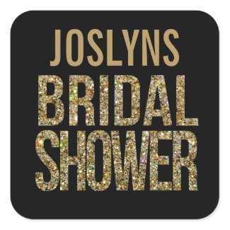 Black & Gold Glitter Bridal Shower Name Sticker