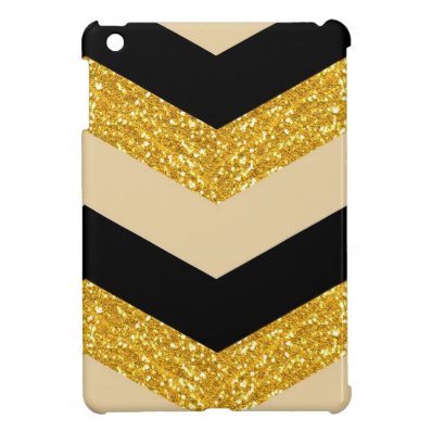 Black & Gold Glitter Chevron iPad Mini Case