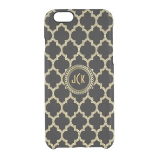 Black & Gold & Glitter Geometric Quatrefoil Uncommon Clearly™ Deflector iPhone 6 Case