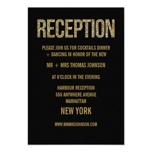 Black Gold Glitter Reception Enclosure Cards