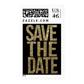 Black & Gold Glitter Save the Date Postage Stamp