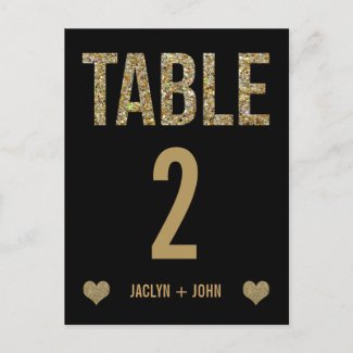 Black & Gold Glitter Wedding Table Number Postcard