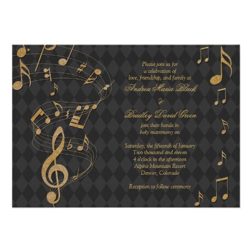 Black Gold Harlequin Music Wedding Invitation