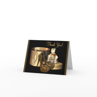 Black Gold High Heel Shoes Leopard Thank You Cards card