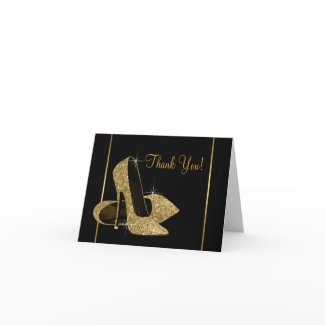 Black Gold High Heel Shoes Thank You Cards card