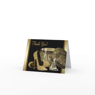 Black Gold High Heel Shoes Thank You Cards card