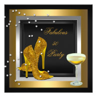 Black Gold High Heels Champagne Birthday Party Personalized Invites