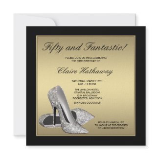 Black Gold High Heels Classy Womans 50th Brithday invitation