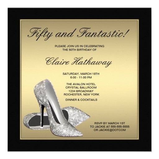 Black Gold High Heels Womans 50th Birthday Custom Invitation
