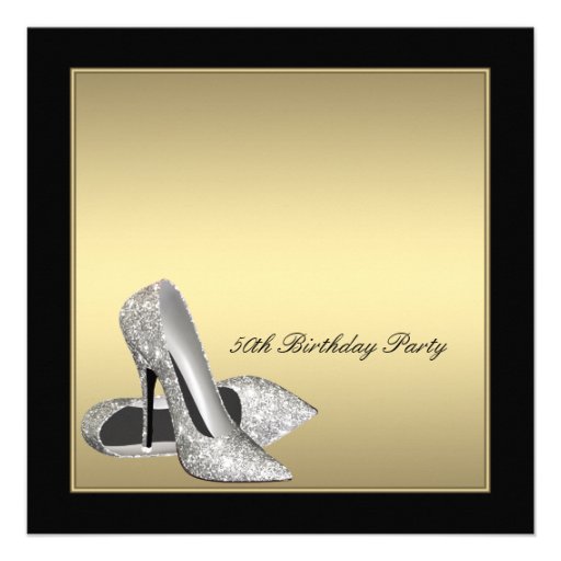 Black Gold High Heels Womans 50th Birthday Custom Invitation