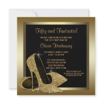 Black Gold High Heels Womans 50th Brithday Personalized Announcement