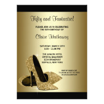Black Gold High Heels Womans Birthday Party Custom Invites