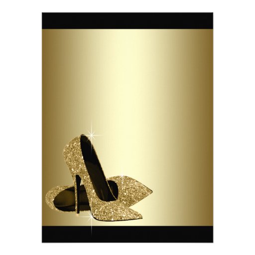 Black Gold High Heels Womans Birthday Party Custom Invites