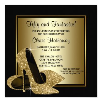 Black Gold High Heels Womans Birthday Party Announcement