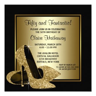 Black Gold High Heels Womans Birthday Party Announcement