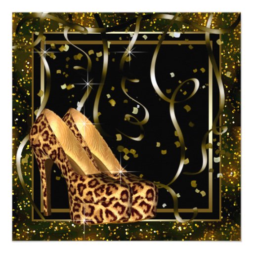Black Gold High Heels Womans Birthday Party Custom Invitations