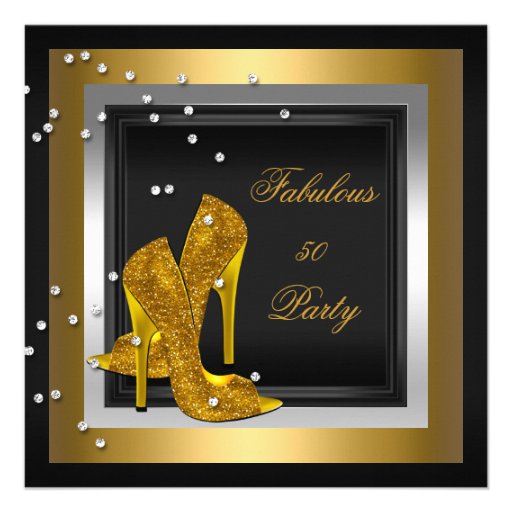 Black Gold High Heels Womans Birthday Party Custom Announcement