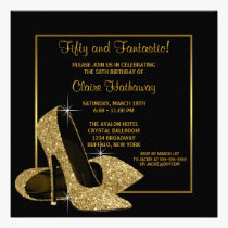 Black Gold High Heels Womans Birthday Party invitations