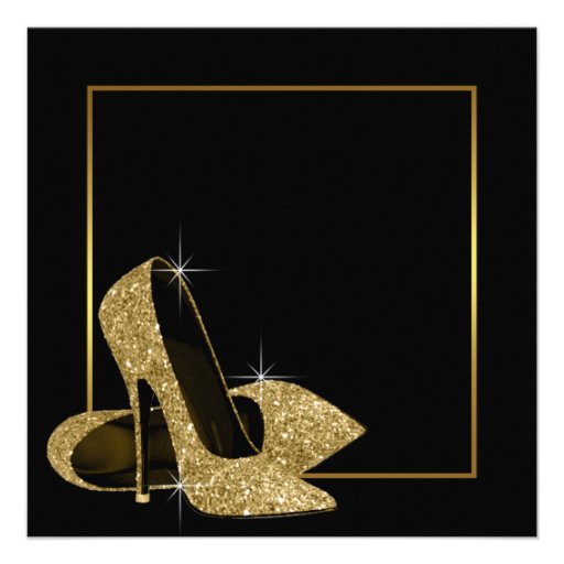 Black Gold High Heels Womans Birthday Party Custom Announcements