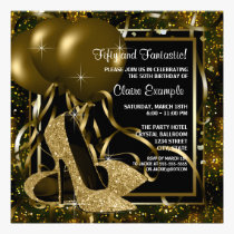 Black Gold High Heels Womans Birthday Party invitations