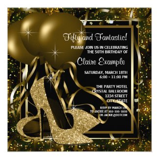 Black Gold High Heels Womans Birthday Party Invite