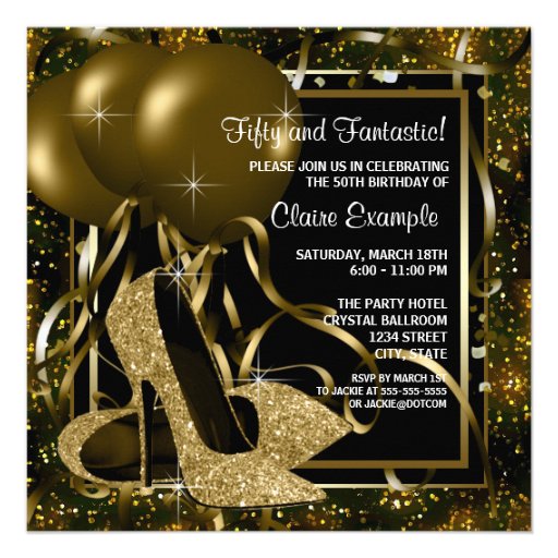 Black Gold High Heels Womans Birthday Party Invite (front side)