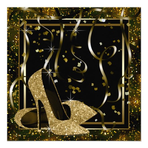 Black Gold High Heels Womans Birthday Party Invite