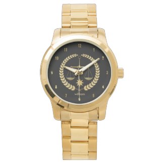 Black & Gold Justice Scale & Wreath Illustration Wrist Watches