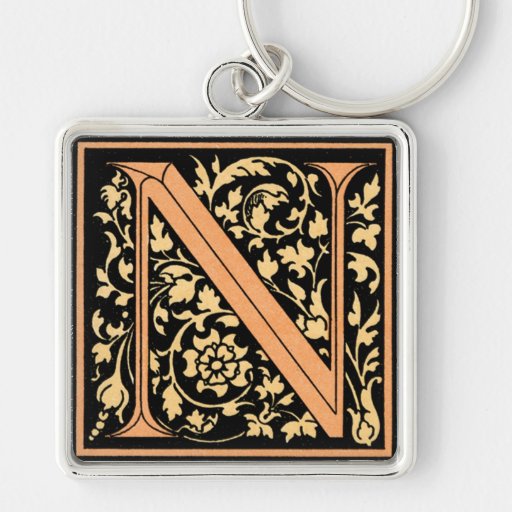 Black & Gold Letter 'N' Keychain Zazzle