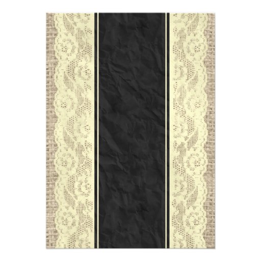 Black Gold Linen Burlap Lace Bridal Shower Invites