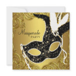 Black Gold Mask Masquerade Ball Party Personalized Announcements