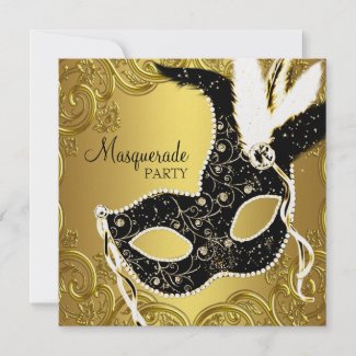 Black Gold Mask Masquerade Ball Party invitation