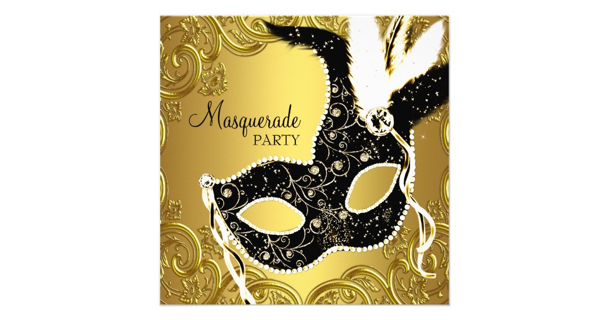 Black Gold Mask Masquerade Ball Party Custom Announcements