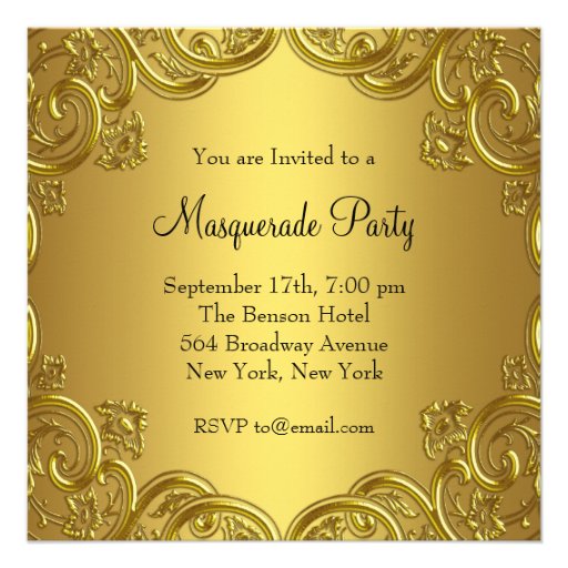 Black Gold Mask Masquerade Ball Party Custom Announcements