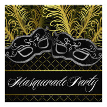Black Gold Mask Masquerade Ball Party Invitations
