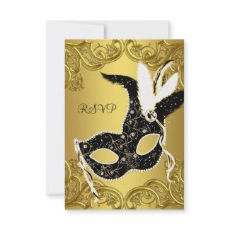 Black Gold Mask Masquerade Ball Party RSVP invitation