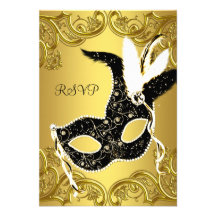 Black Gold Mask Masquerade Ball Party RSVP Announcements