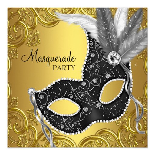 Black Gold Mask Masquerade Party Personalized Announcement