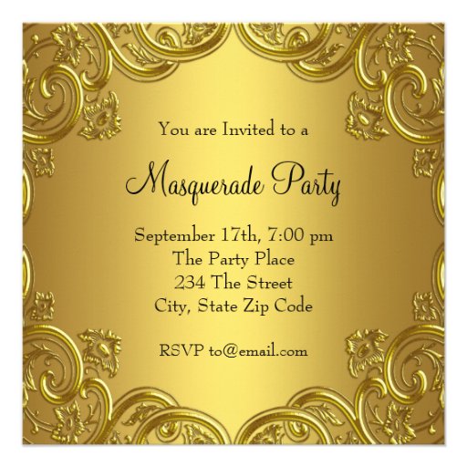 Black Gold Mask Masquerade Party Personalized Announcement